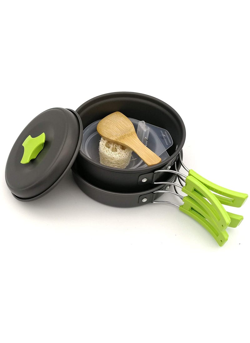 UNIQUE CART Camping Cookware Stove Mess Kit Backpacking Pot Pan Cups Outdoors Flatware Cooking Equipment Cookset for Bug Out Hiking Picnic Green