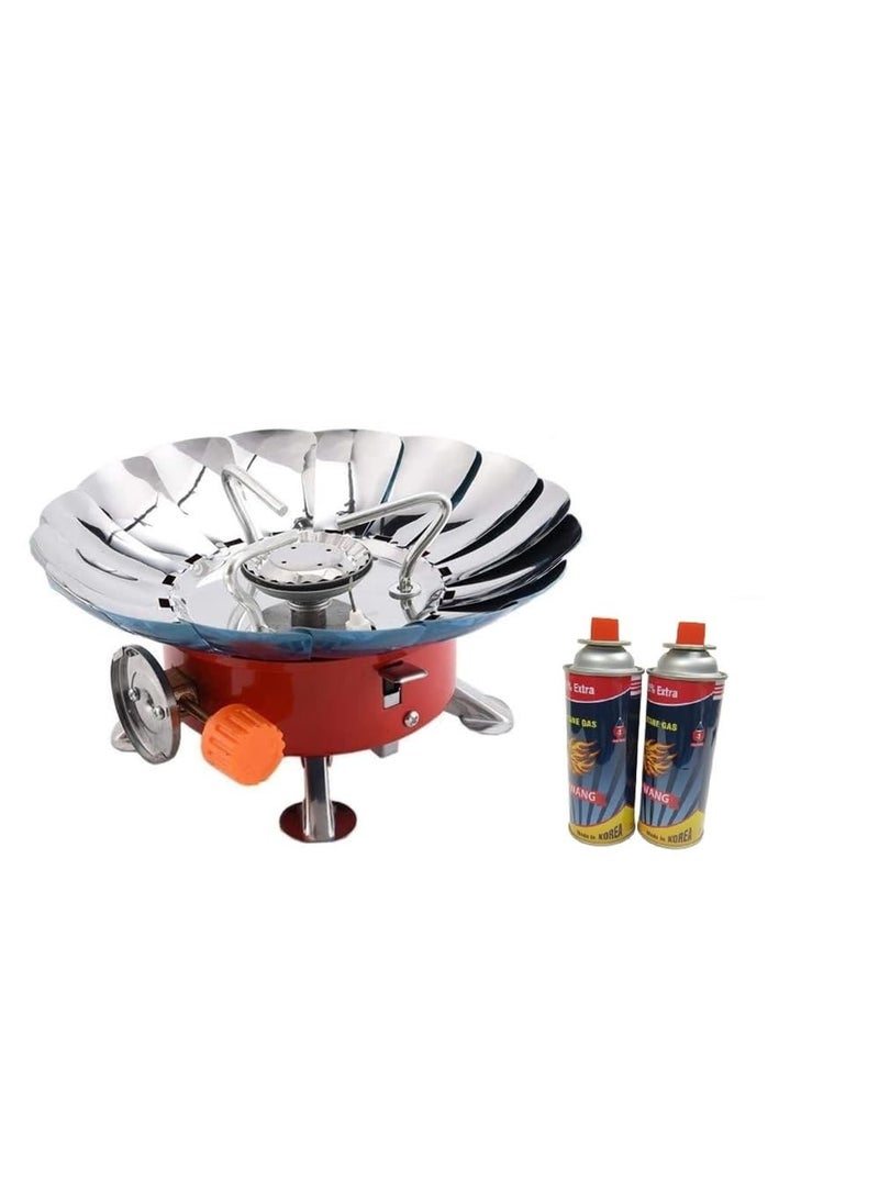 Ship Sai Traders Windproof Gas Stove Portable Outdoor Camping Mini Cooking Lotus Shape Burner Camping With 2 Pc Butane Can Picnic Folding Stove With Storage Bag Alloy Steel