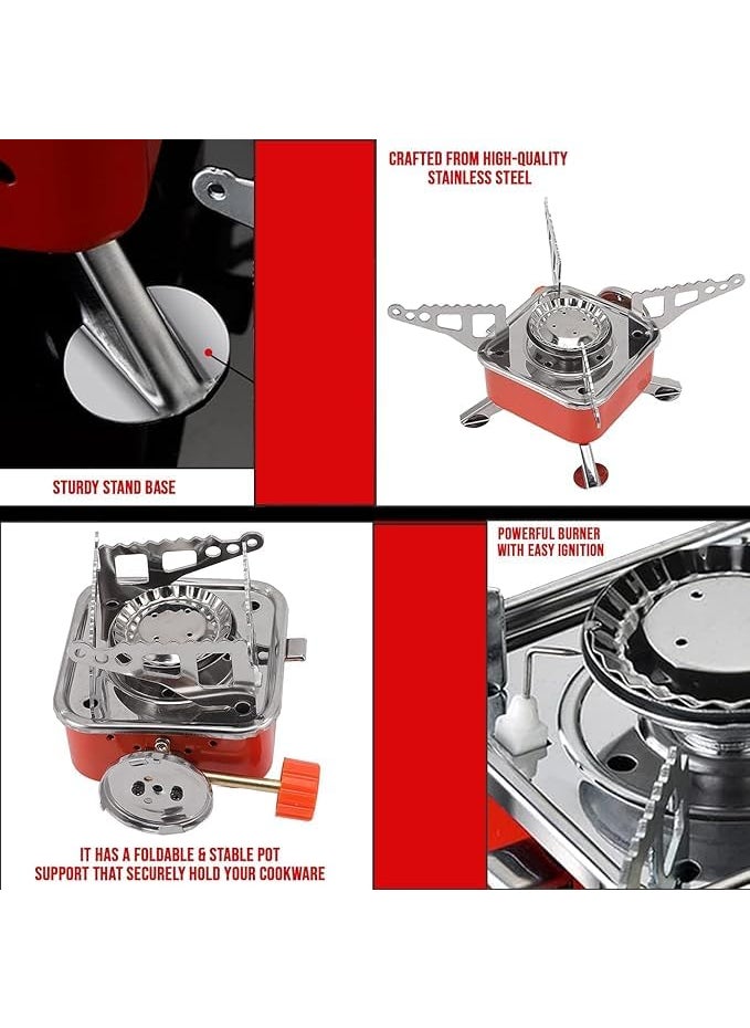 ALAMPAR Portable Gas Stove Mini Portable SquareShaped 2800W Gas Butane Burner Camping Stove travelling Stainless Steel For Outdoor Camping Hiking Travelling To Cooking The Food