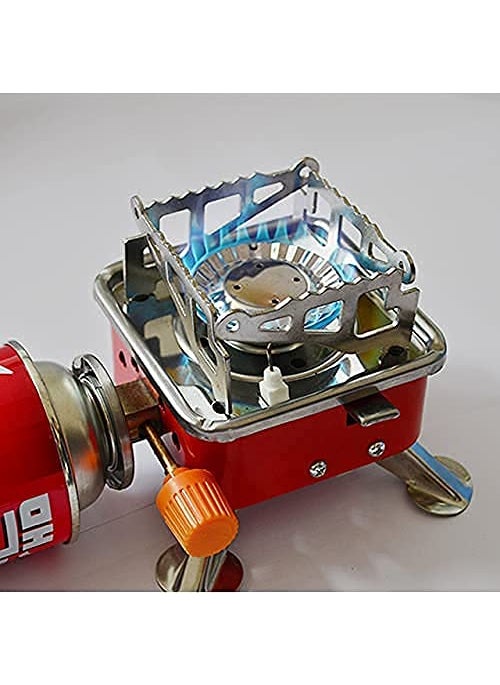 DPCR Portable Travelling Mini Camping Gas Stove Stainless Steel Foldable Gas Burner for Cooking during Outdoor Activities like Camping Hiking Travelling Tour Biking 2800W InBuilt Lighter