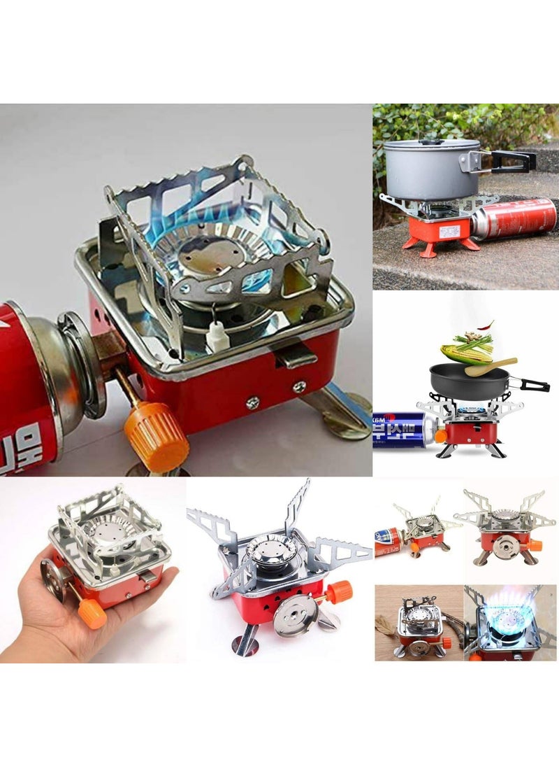 VIDORA Portable Gas Stove And Picnic Butane Gas Burner For Outdoor Camping Hiking Travelling To Cooking The Food Stainless Steel Cylinder Folding Furnace Camping Equipment Gastove With Pouch