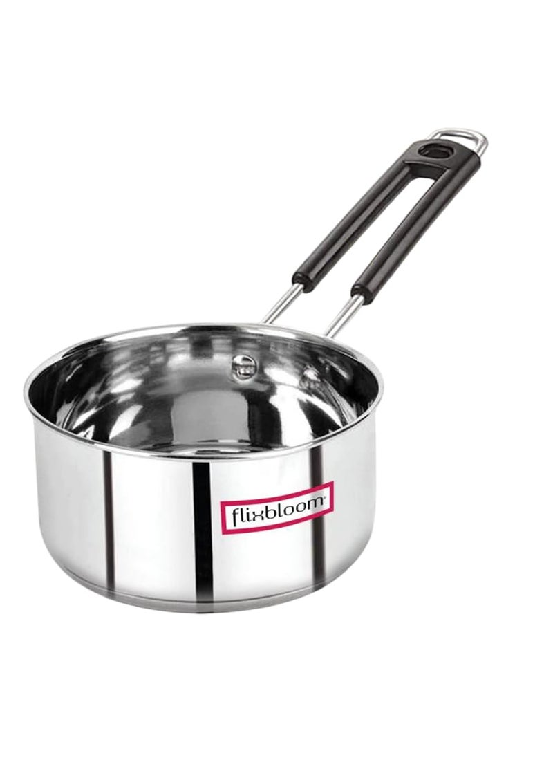 Flixbloom Ambit Stainless Steel TriplyBottom SAS LPG Friendly Induction Base Cookware Sauce Pan TeaMilkWater Boil with Sturdy Riveted Virgin Handle 3 Litre