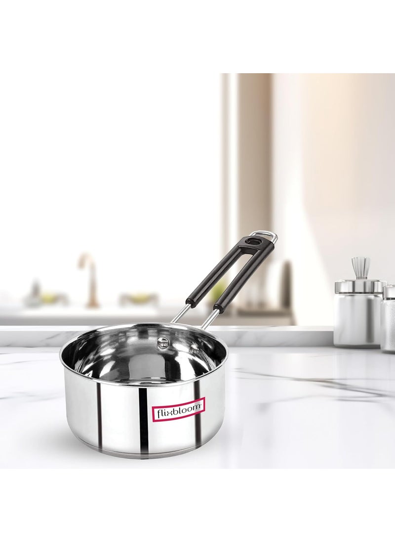 Flixbloom Ambit Stainless Steel TriplyBottom SAS LPG Friendly Induction Base Cookware Sauce Pan TeaMilkWater Boil with Sturdy Riveted Virgin Handle 3 Litre