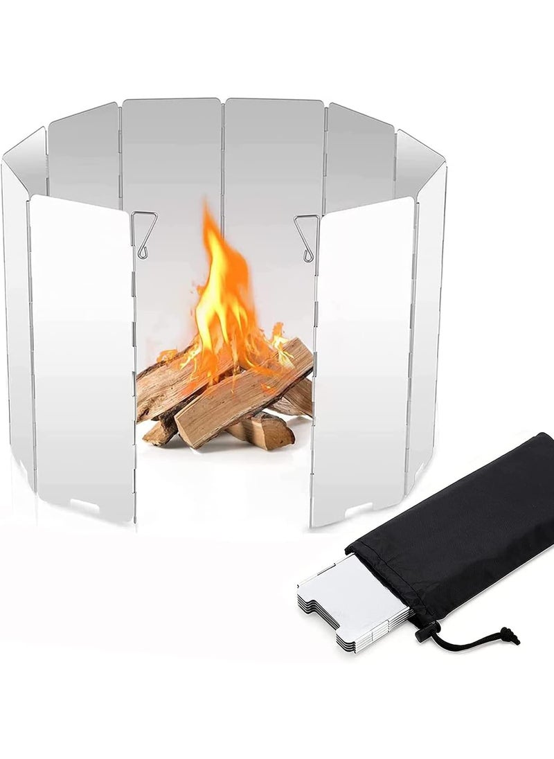 NEAR STOP 10 Plates Stove Windshield Folding Aluminum Camping Burner Windshield Lightweight Com Folding Camp Stove Windscreen with Drawstring Bag for Camping Stoves and Butane Stoves