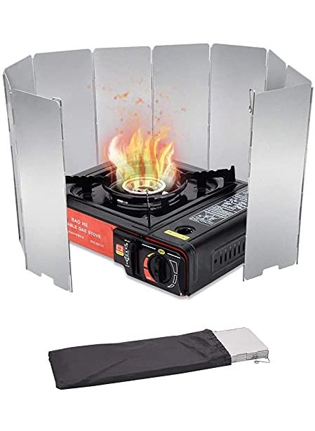 Cluemart 10 Plates Stove Windshield Folding Aluminum Camping Burner Windshield Lightweight Compact Folding Camp Stove Windscreen with Drawstring Bag for Camping Stoves and Butane