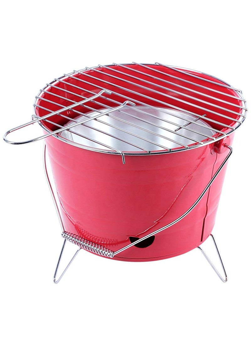 LOMESH Portable Bucket Shape Round Camping BBQ Grill Stand Barbecue Stove for Outdoor Cooking and Tailgating Multi Color