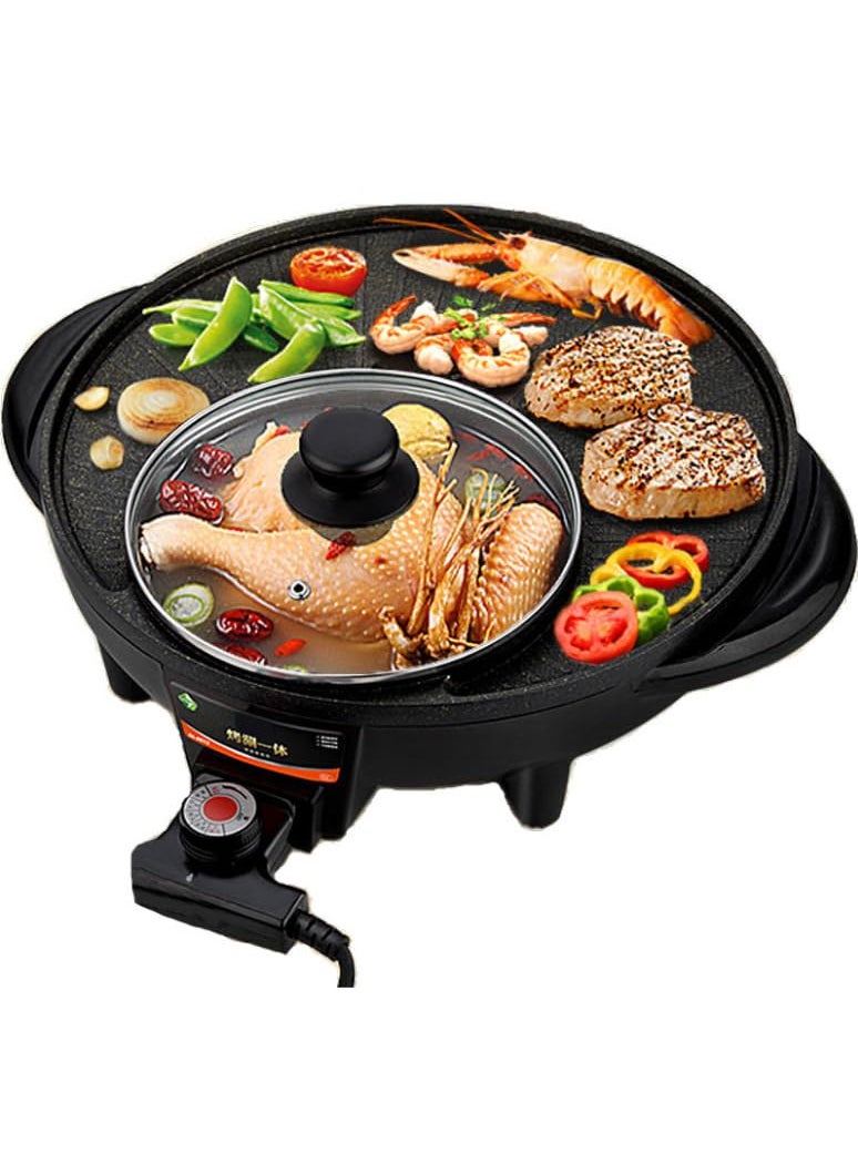 Delavala NonStick Portable Electric Barbecue StoveGrill with Hot Pot 2 in 1 Indoor NonStick Electric Hot Pot and Griddle for Korean BBQSteaksShabuShabu and NoodlesSoup MakerElectric Cooker C