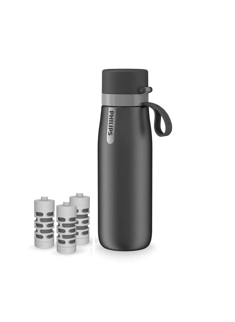 Philips GoZero Everyday Insulated Stainless Steel Water Bottle with 3 Philips Everyday Tap Water Filters BPA Free Transform Tap Water into Healthy Tastier Water Keep Drink HotCold 186 oz Grey
