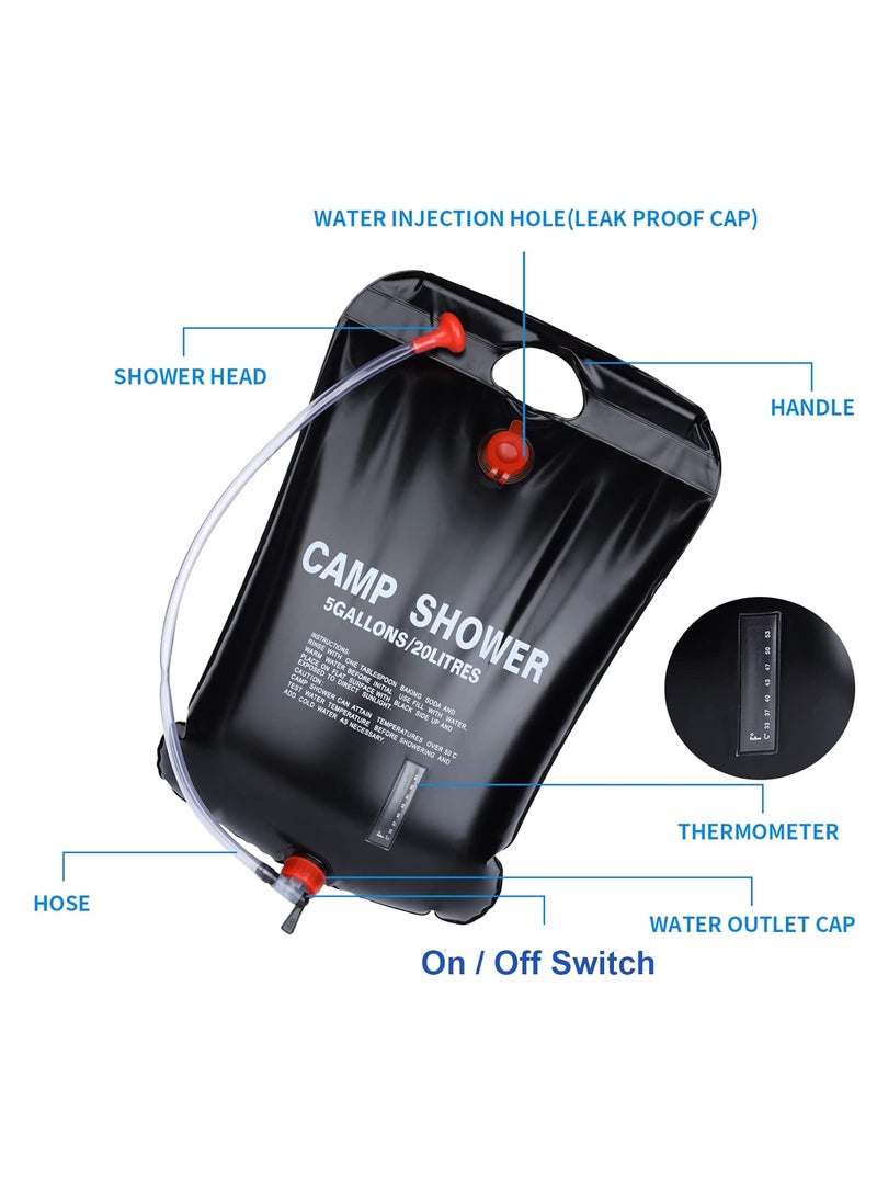 LMXCOL Camping Shower Portable Shower Bag Black 20L 2PCS