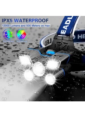 JRS TRADERS USB Rechargeable Headlamp Flashlight Waterproof 9 Modes Work Light for Outdoor Trekking CampingHunting