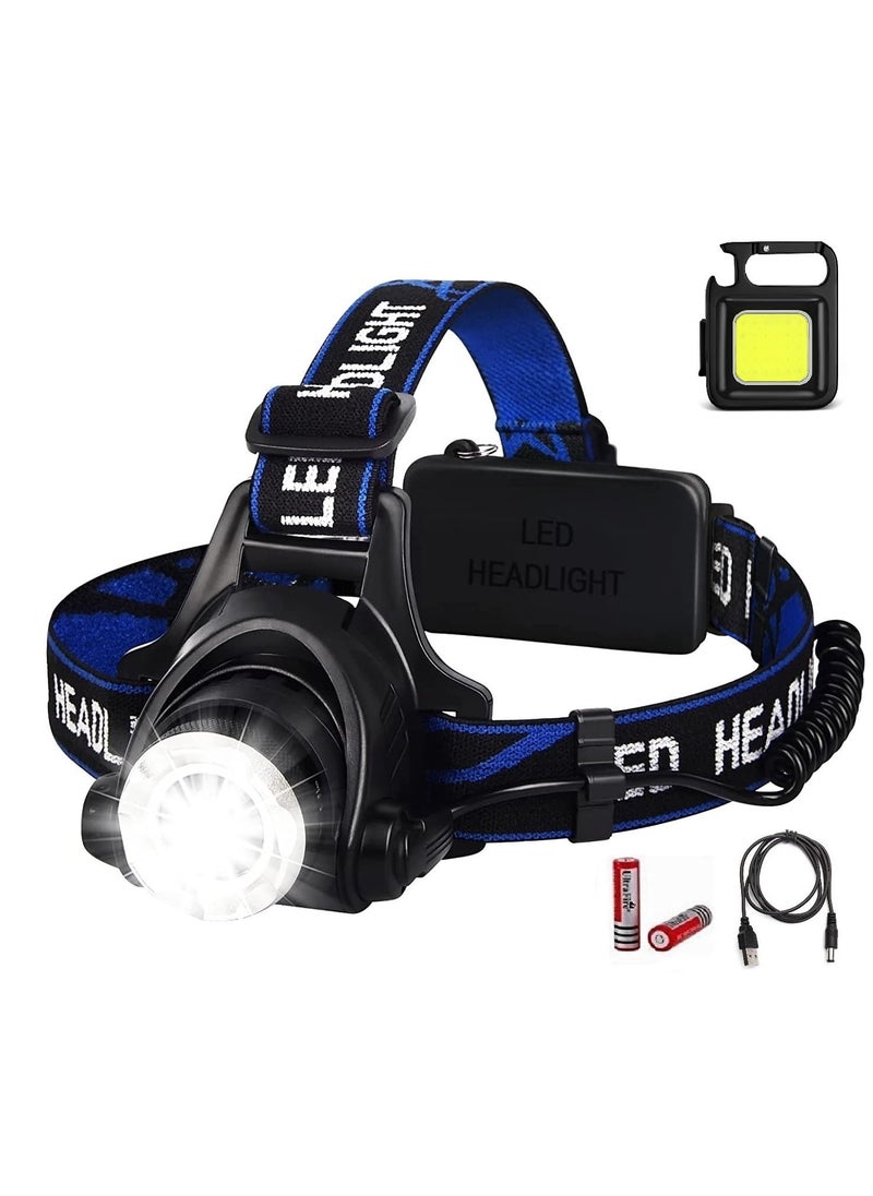 JAMUNESH ENTERPRISE Headlamp Torch USB Rechargeable Head Lights Waterproof Zoomable 4 Modes Headlamp Flashlight with Keychain Cob Light for CampingTrekking