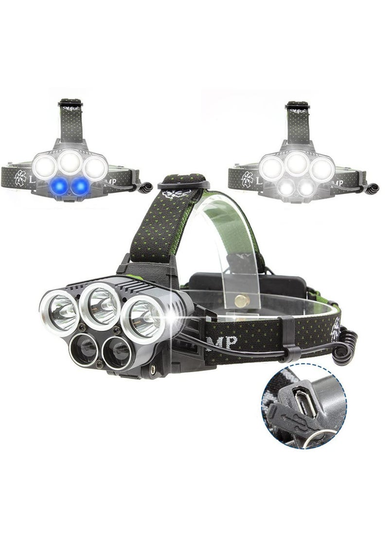 SEAHAVEN Flashlight Headlamp USB Rechargeable Headlamp6 Modes 5 LED Ultra Bright IPX4 Waterproof90 Degrees rotated Work Light for Outdoors Household HikingCampingEmergency