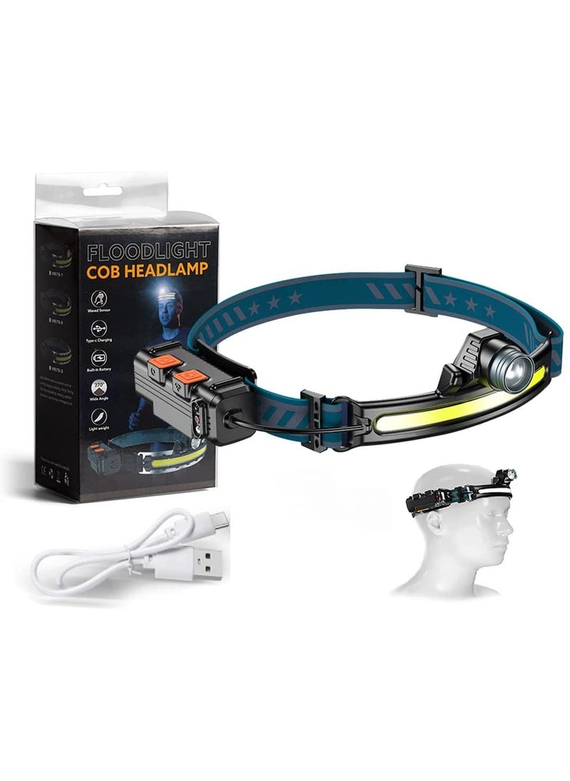 JAMUNESH ENTERPRISE Rechargeable LED Headlamp Flashlight 270Wide Beam 1000 Lumens Super Bright 6 Modes Motion Sensors Switchable Dual Headlamp Lightweight Outdoor Waterproof Head Light for Night Running Fishing Cycling Camping