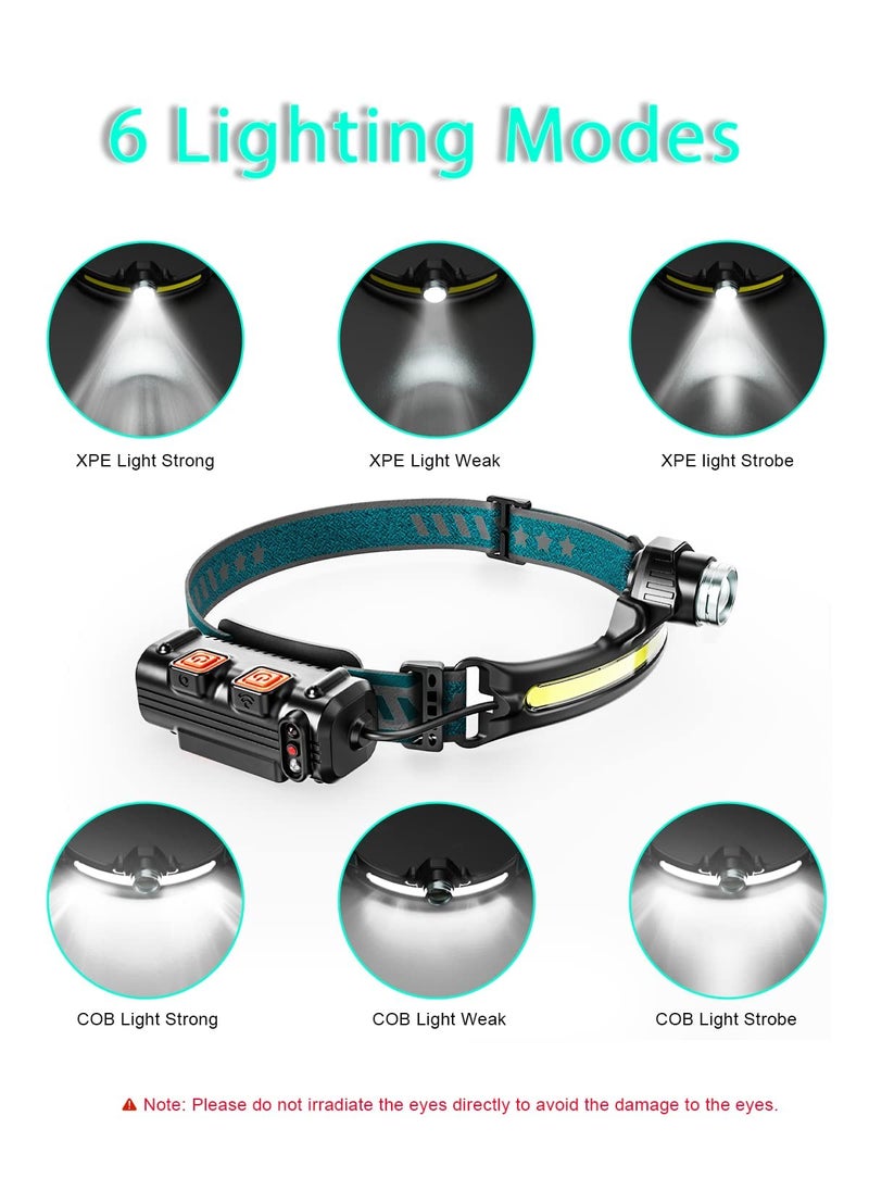JAMUNESH ENTERPRISE Rechargeable LED Headlamp Flashlight 270Wide Beam 1000 Lumens Super Bright 6 Modes Motion Sensors Switchable Dual Headlamp Lightweight Outdoor Waterproof Head Light for Night Running Fishing Cycling Camping