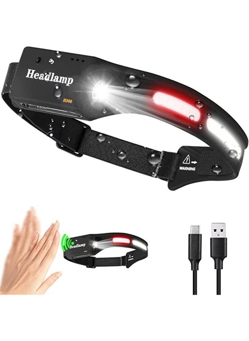 SEAHAVEN Headlamp Flashlight UltraBright Water Resistant USB Rechargeable Headband for Camping Hiking Hunting Cycling Travelling Torch 5Modes Red Head Light