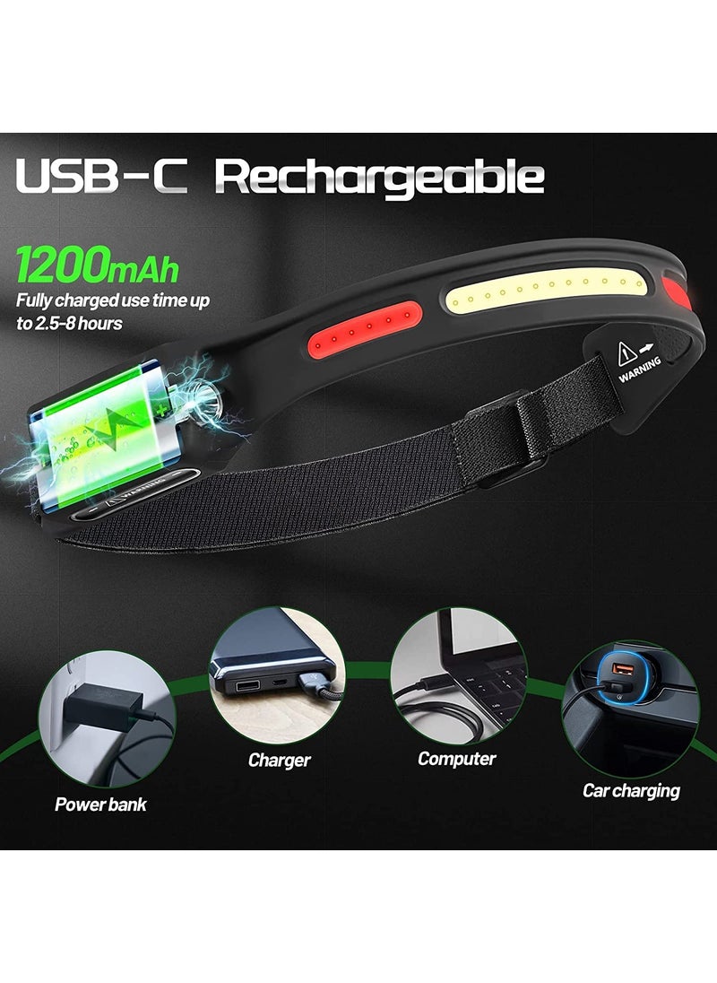 SEAHAVEN Headlamp Flashlight UltraBright Water Resistant USB Rechargeable Headband for Camping Hiking Hunting Cycling Travelling Torch 5Modes Red Head Light