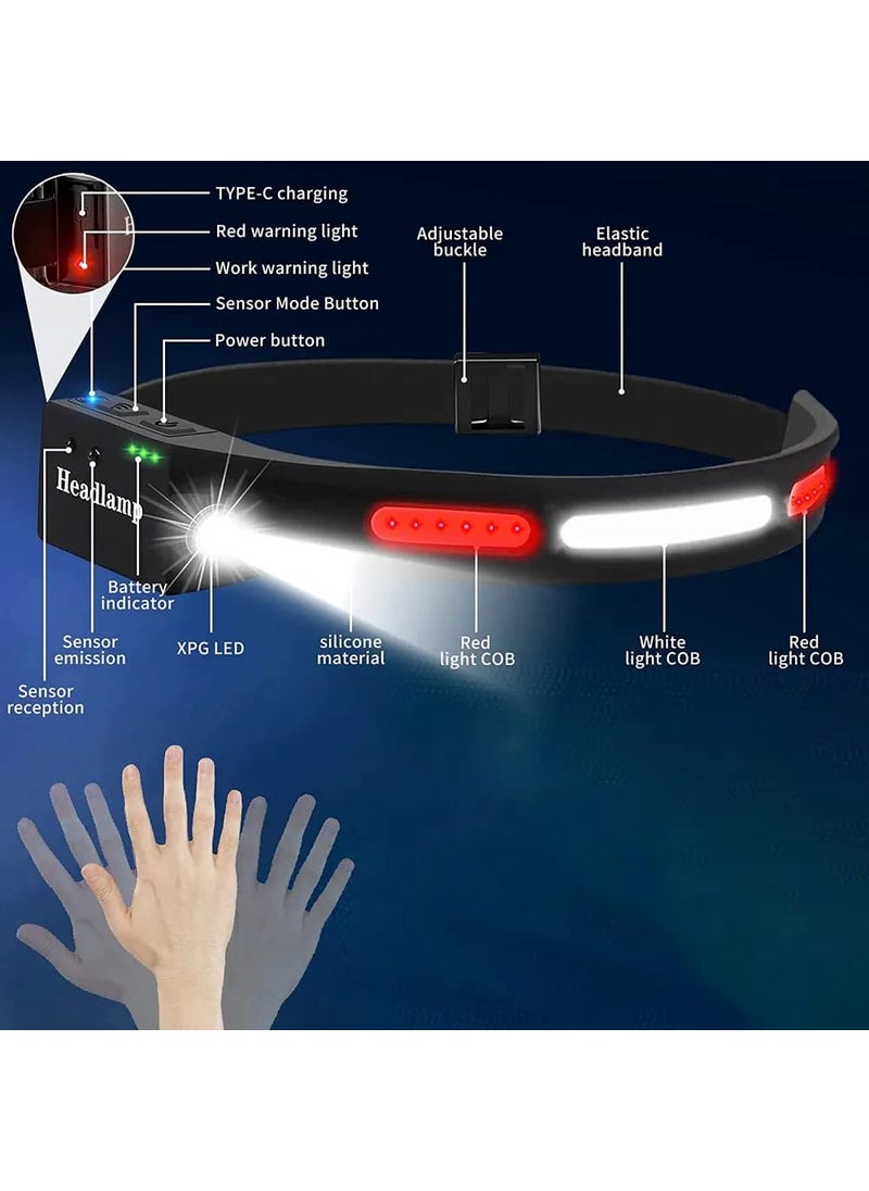 SEAHAVEN Headlamp Flashlight UltraBright Water Resistant USB Rechargeable Headband for Camping Hiking Hunting Cycling Travelling Torch 5Modes Red Head Light
