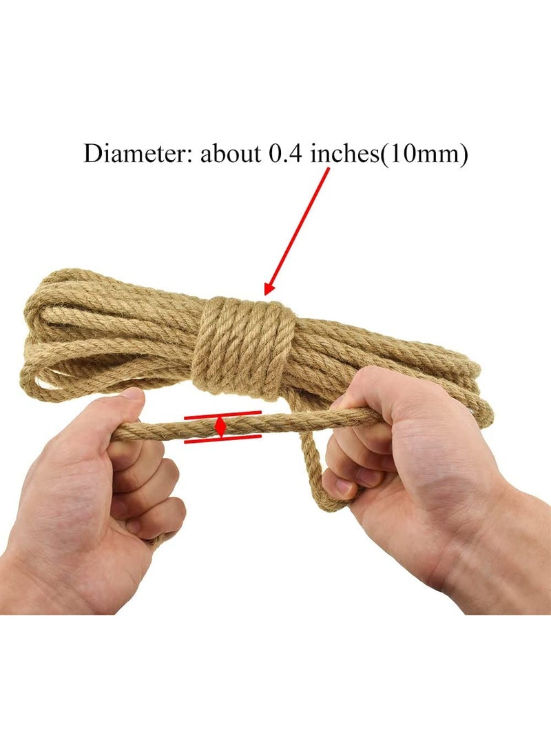 VMPS Jute Rope 10mm 10 Meters 100 Natural Thick Hemp Rope Twisted Jute Rope 3Ply Manila Rope Cord for Crafts Cat Tree Home Decorative