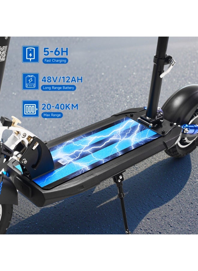 V10 Big LCD Display 1200W Motor E-Scooter, 48V 12AH Battery, 28–42 MRH Max Speed 20-40KM Range, 10” Off-Road Rubber Tires, Dual Disc Brakes, Front & Rear Suspension, Foldable Aluminum Frame, Triple LED Headlights, LED Base Lighting, Electric Scooter for Adults/Teens with Seat, Heavy Duty 265 lbs Load Capacity, Fast Urban Commuter E-Skateboard for Teens and Adults, Long Range, E-bike with Solid Tires and Easy Folding Design, Fast Urban Commuter Motorized Scooter,Perfect Scooter for Outdoor Adventures, Blue