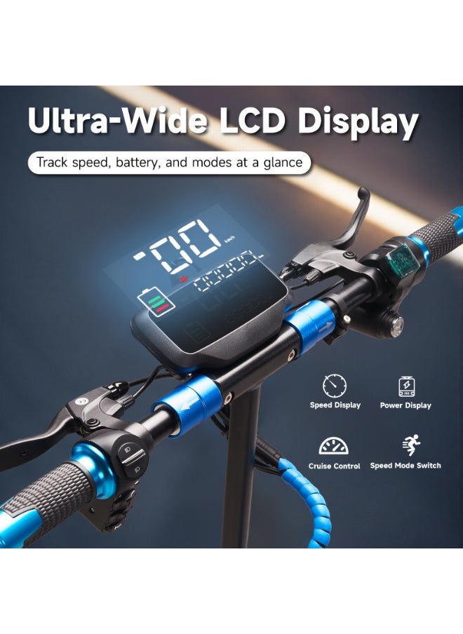 V10 Big LCD Display 1200W Motor E-Scooter, 48V 12AH Battery, 28–42 MRH Max Speed 20-40KM Range, 10” Off-Road Rubber Tires, Dual Disc Brakes, Front & Rear Suspension, Foldable Aluminum Frame, Triple LED Headlights, LED Base Lighting, Electric Scooter for Adults/Teens with Seat, Heavy Duty 265 lbs Load Capacity, Fast Urban Commuter E-Skateboard for Teens and Adults, Long Range, E-bike with Solid Tires and Easy Folding Design, Fast Urban Commuter Motorized Scooter,Perfect Scooter for Outdoor Adventures, Blue