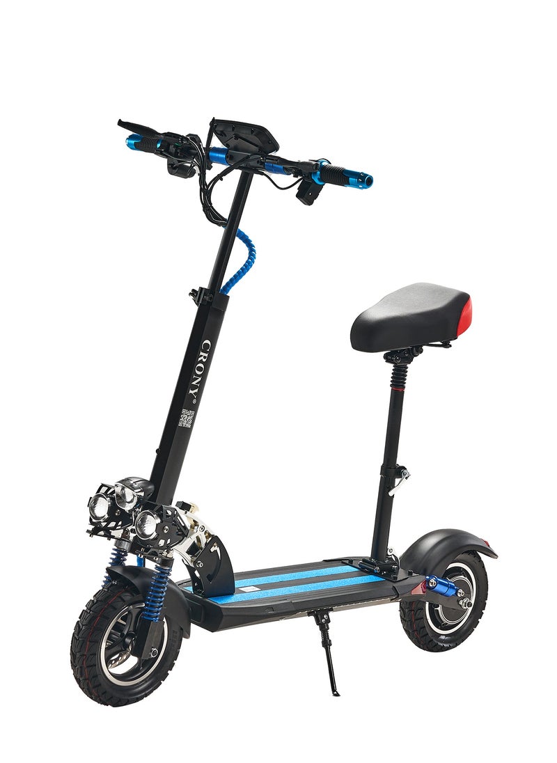 V10 Big LCD Display 1200W Motor E-Scooter, 48V 12AH Battery, 28–42 MRH Max Speed 20-40KM Range, 10” Off-Road Rubber Tires, Dual Disc Brakes, Front & Rear Suspension, Foldable Aluminum Frame, Triple LED Headlights, LED Base Lighting, Electric Scooter for Adults/Teens with Seat, Heavy Duty 265 lbs Load Capacity, Fast Urban Commuter E-Skateboard for Teens and Adults, Long Range, E-bike with Solid Tires and Easy Folding Design, Fast Urban Commuter Motorized Scooter,Perfect Scooter for Outdoor Adventures, Blue
