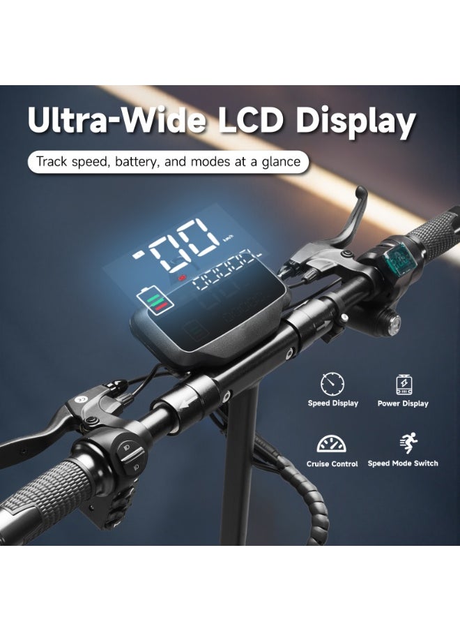 V10 Big LCD Display 1200W Motor E-Scooter, 48V 12AH Battery, 28–42 MRH Max Speed 20-40KM Range, 10” Off-Road Rubber Tires, Dual Disc Brakes, Front & Rear Suspension, Foldable Aluminum Frame, Triple LED Headlights, LED Base Lighting, Electric Scooter for Adults/Teens with Seat, Heavy Duty 265 lbs Load Capacity, Fast Urban Commuter E-Skateboard for Teens and Adults, Long Range, E-bike with Solid Tires and Easy Folding Design, Fast Urban Commuter Motorized Scooter,Perfect Scooter for Outdoor Adventures, Black