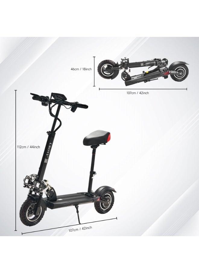 V10 Big LCD Display 1200W Motor E-Scooter, 48V 12AH Battery, 28–42 MRH Max Speed 20-40KM Range, 10” Off-Road Rubber Tires, Dual Disc Brakes, Front & Rear Suspension, Foldable Aluminum Frame, Triple LED Headlights, LED Base Lighting, Electric Scooter for Adults/Teens with Seat, Heavy Duty 265 lbs Load Capacity, Fast Urban Commuter E-Skateboard for Teens and Adults, Long Range, E-bike with Solid Tires and Easy Folding Design, Fast Urban Commuter Motorized Scooter,Perfect Scooter for Outdoor Adventures, Black
