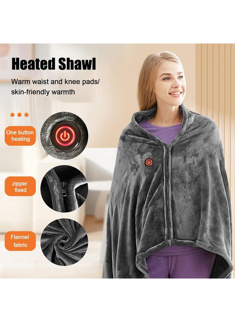 CPEX Electric Blankets USB Portable Heated Blanket Shawl Adjustable 3 Temp Levels Soft Plush Auto Shut Off Wearable Heating Pad with Zip for Back Pain Relief 59x33 Inch