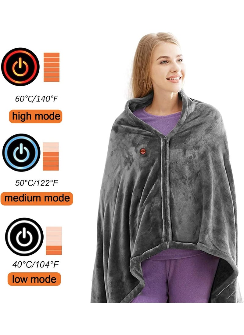CPEX Electric Blankets USB Portable Heated Blanket Shawl Adjustable 3 Temp Levels Soft Plush Auto Shut Off Wearable Heating Pad with Zip for Back Pain Relief 59x33 Inch