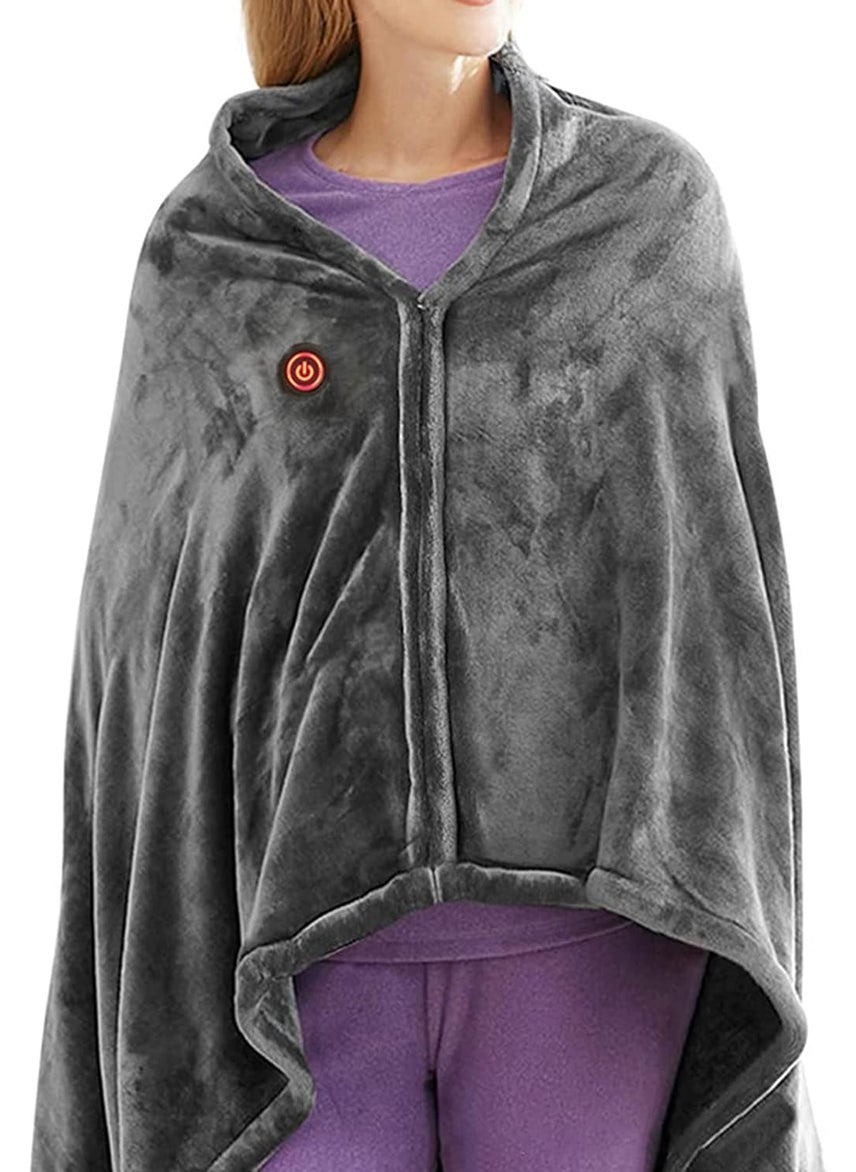 Foscadit Electric Blankets USB Portable Heated Blanket Shawl Adjustable 3 Temp Levels Soft Plush Auto Shut Off Wearable Heating Pad with Zip for Back Pain Relief 59x33 Inch Multicolour