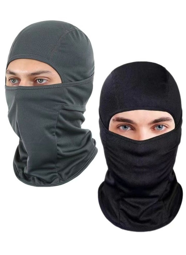 2Pcs Balaclava Face Mask UV Protection Ice Silk for Men Women Sun Hood Cycling, Climing, Running (Black+Grey)