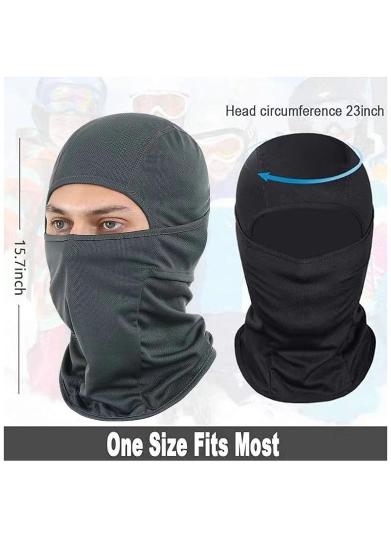 2Pcs Balaclava Face Mask UV Protection Ice Silk for Men Women Sun Hood Cycling, Climing, Running (Black+Grey)