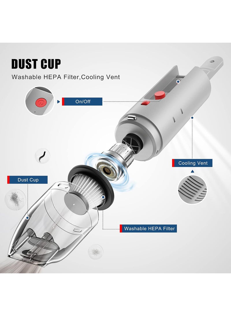FYA Handheld Vacuum Cleaner Cordless Wireless Hand VacuumAir Blower 2in1 Mini Portable Car Vacuum Cleaner with Powerful Suction USB Rechargeable Vacuum for Home and Car Silver HEPA Filter