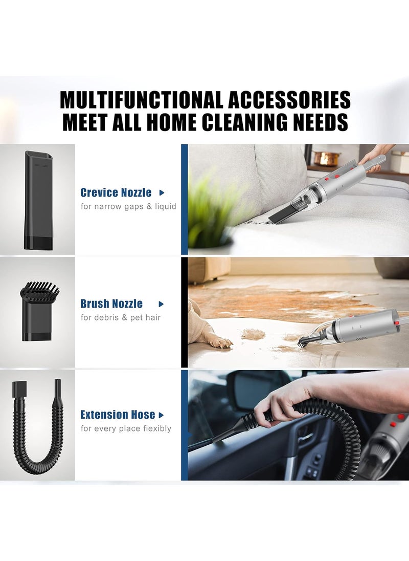 FYA Handheld Vacuum Cleaner Cordless Wireless Hand VacuumAir Blower 2in1 Mini Portable Car Vacuum Cleaner with Powerful Suction USB Rechargeable Vacuum for Home and Car Silver HEPA Filter
