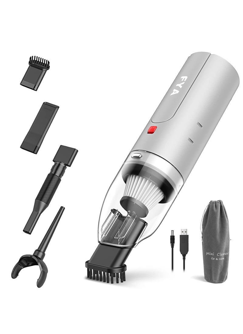 FYA Handheld Vacuum Cleaner Cordless Wireless Hand VacuumAir Blower 2in1 Mini Portable Car Vacuum Cleaner with Powerful Suction USB Rechargeable Vacuum for Home and Car Silver HEPA Filter