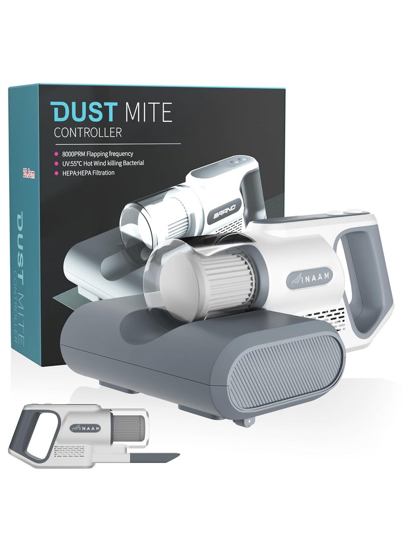 INAAM Dust Mite Cordless Vacuum Bed Sofa Cleaner UV Light Sterilisation HEPA Filtration KPA Power Suction Ideal for Bed Sofa Pillow Other Fabrics Kills Bacteria White