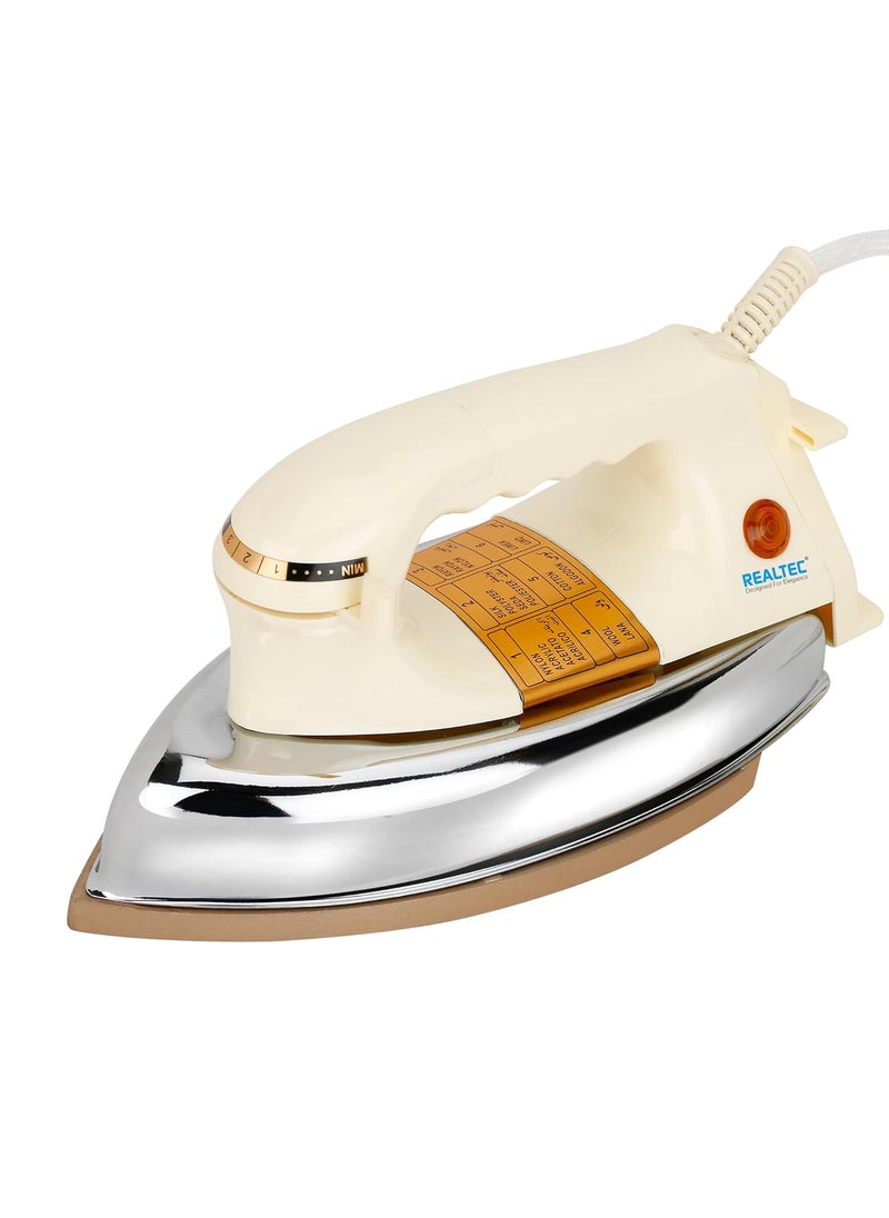 REALTEC Plancha Golden 1000W Compact and HeavyWeight Electric Iron Press For Clothes NonStick Coated Soleplate Comfortable Handgrip 2 Years Warranty