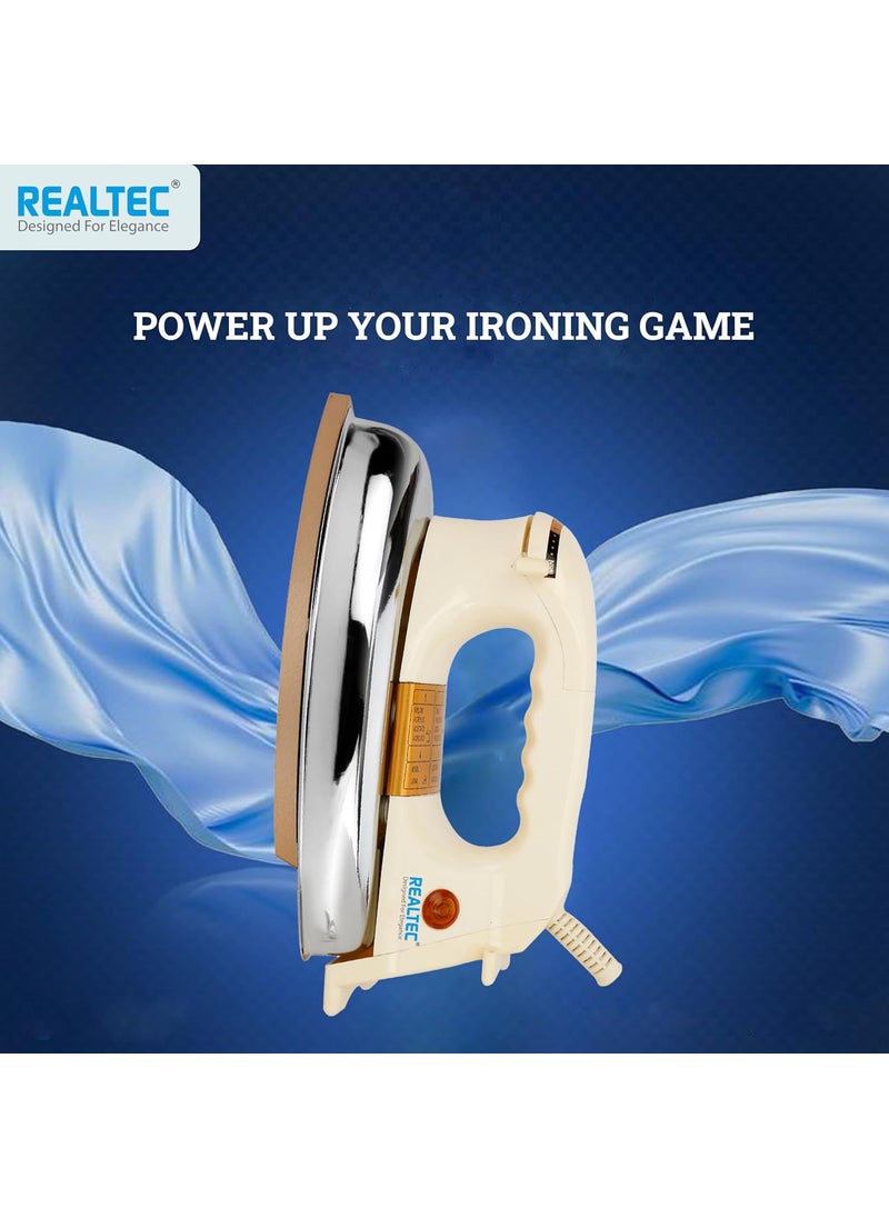 REALTEC Plancha Golden 1000W Compact and HeavyWeight Electric Iron Press For Clothes NonStick Coated Soleplate Comfortable Handgrip 2 Years Warranty