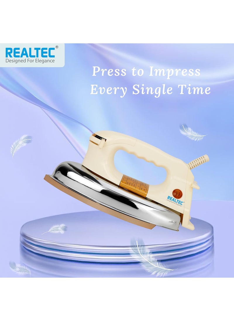 REALTEC Plancha Golden 1000W Compact and HeavyWeight Electric Iron Press For Clothes NonStick Coated Soleplate Comfortable Handgrip 2 Years Warranty