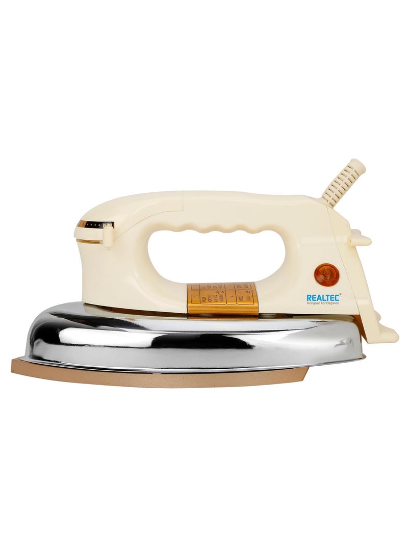 REALTEC 750W Plancha Golden Iron Press for Clothes WIth German Technology NonStick Coated Sole Plate Quick Heat Comfortable Handgrip Shock Proof Body 2 Years Manufacturer Warranty
