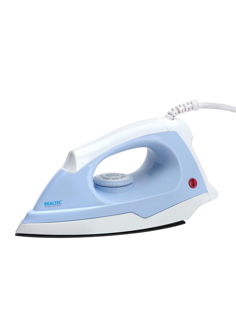REALTEC Vista 1000W Lightweight Dry Iron Press For Cloth With Japanese Quick Heat Technology Wrinkle Free Clothes in One Shot 2 Year Manufacturer Warranty Sky blue