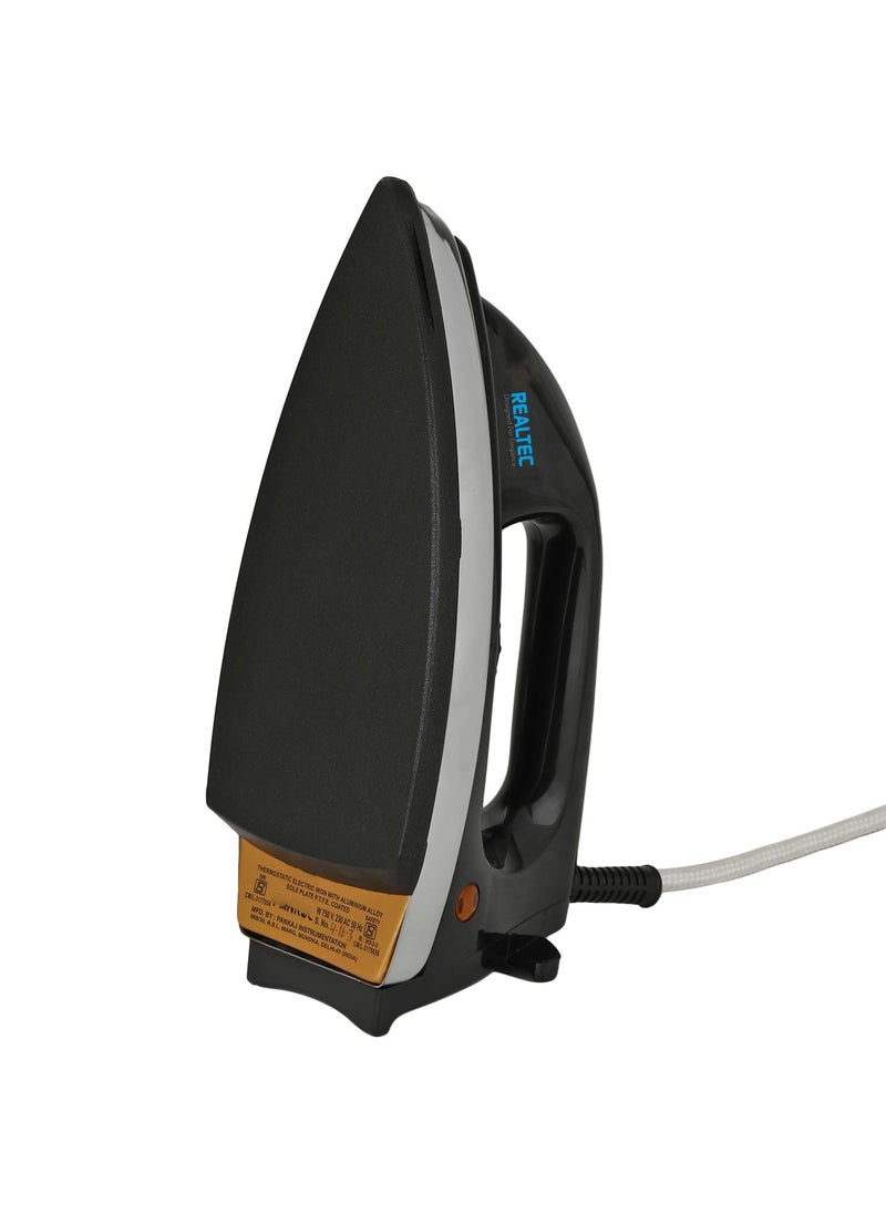 REALTEC Steelco Black Iron Light Weight NonStick Teflon Coated Dry Iron Electric Iron for Clothes 1 Year Warranty 1000 Watt black Press