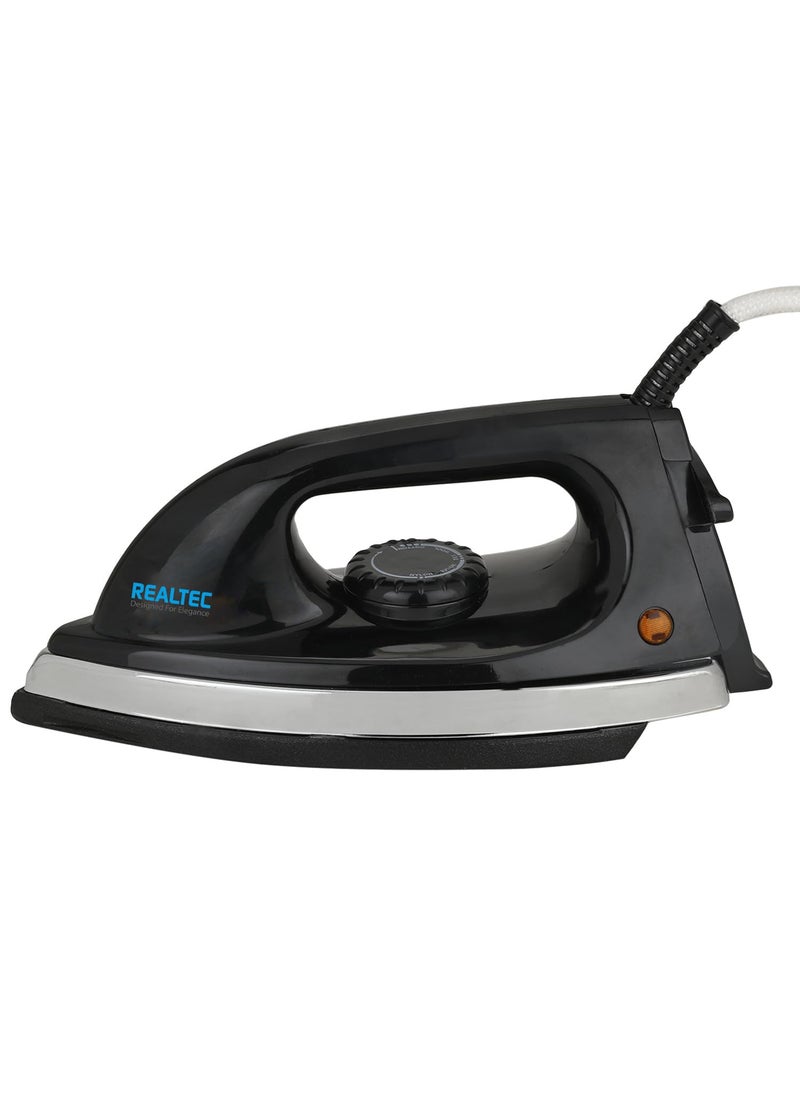 REALTEC Steelco Black Iron Light Weight NonStick Teflon Coated Dry Iron Electric Iron for Clothes 1 Year Warranty 1000 Watt black Press