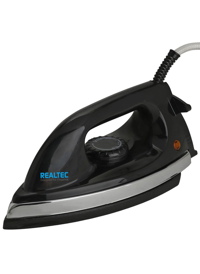 REALTEC Steelco Black Iron Light Weight NonStick Teflon Coated Dry Iron Electric Iron for Clothes 1 Year Warranty 1000 Watt black Press