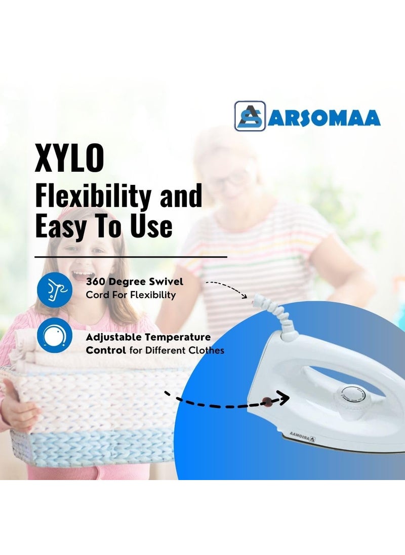ARSOMAA XYLO750 watt Dry Iron with NonStick Sole Plate SafetyPacked Electric Iron Press Stainless Still Quick Heating 1year Warranty White
