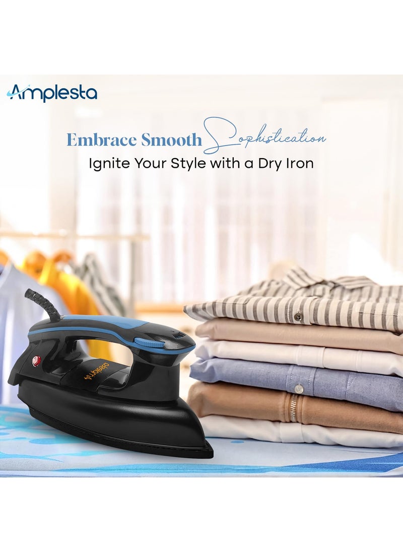 Amplesta Plancha Dry Iron 1200 Watts HighTemperature Grade PBT Insulator Adjustable Temperature Control ISI Marked Made in India 360 Swivel Cord 11 Year Warranty Black Blue