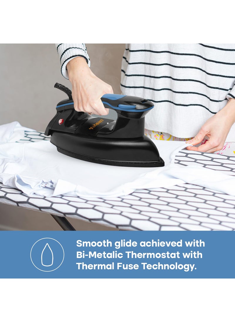 Amplesta Plancha Dry Iron 1200 Watts HighTemperature Grade PBT Insulator Adjustable Temperature Control ISI Marked Made in India 360 Swivel Cord 11 Year Warranty Black Blue