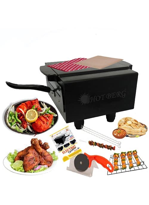 Hot Berg 10 Inches Electric Iron Tandoor with Full Accessories Black 2 Year Warrenty for Heating Element