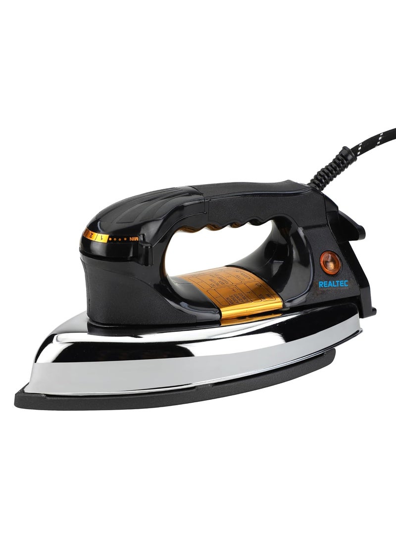 REALTEC 750W Plancha Black Iron Press for Clothes WIth German Technology NonStick Coated Sole Plate Quick Heat Comfortable Handgrip Shock Proof Body 2 Years Manufacturer Warranty
