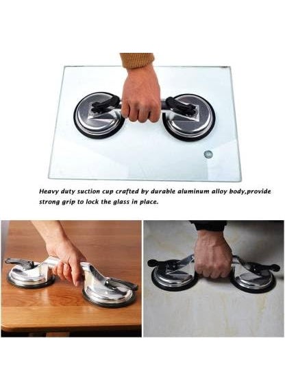 FLAMINGO ENTERPRISE Uptodatetools Aluminium Heavy Duty Glass Suction Cup Double Gripper Vacuum Lifter 10 cm